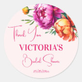 Roze magenta perzik bloem bruiloft feest favor ronde sticker (Voorkant)