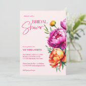 Roze magenta perzik pioenen elegant vrijgezellenfe kaart (Staand voorkant)