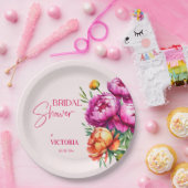 Roze magenta perzik pioenen elegant vrijgezellenfe papieren bordje (Feest)