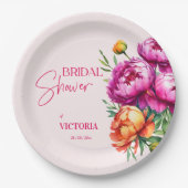 Roze magenta perzik pioenen elegant vrijgezellenfe papieren bordje (Voorkant)