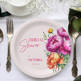 Roze magenta perzik pioenen elegant vrijgezellenfe papieren bordje