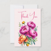 Roze magenta perzik pioenrozen elegante bruidsdouc bedankkaart (Voorkant)