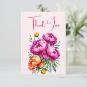 Roze magenta perzik pioenrozen elegante bruidsdouc bedankkaart (Staand voorkant)