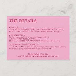 Roze Magenta QR Code Trouwdetails Informatiekaartje