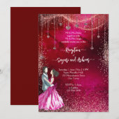 Roze magenta roos goudglitter trouwreceptie kaart (Voorkant / Achterkant)