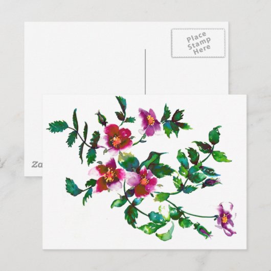  roze magenta Rozen, roze waterverf roze rozen Briefkaart (Voorkant / Achterkant)