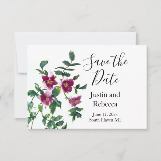  roze magenta Rozen, roze waterverf roze rozen Save The Date (Voorkant)