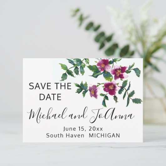  roze magenta Rozen, roze waterverf roze rozen Save The Date (Staand voorkant)