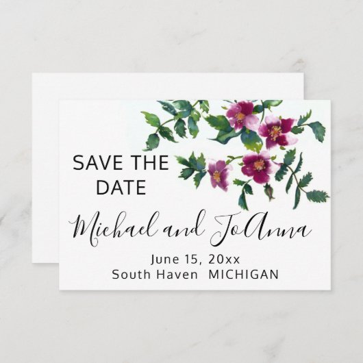  roze magenta Rozen, roze waterverf roze rozen Save The Date (Voorkant / Achterkant)