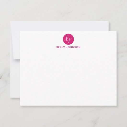 Roze Magenta Script Monogram Cirkel trendy Girly Notitiekaartje (Voorkant)