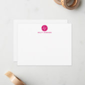 Roze Magenta Script Monogram Cirkel trendy Girly Notitiekaartje (Voorkant / Achterkant in situ)