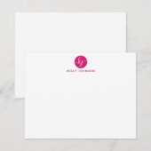 Roze Magenta Script Monogram Cirkel trendy Girly Notitiekaartje (Voorkant / Achterkant)