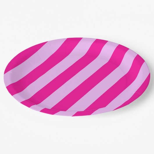 Roze & Magenta Streeppatroon Papieren Bordje (Gekanteld)