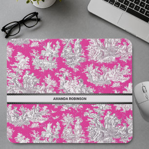 Roze Magenta Toile de Jouy Monogram met Vintage Ui Muismat
