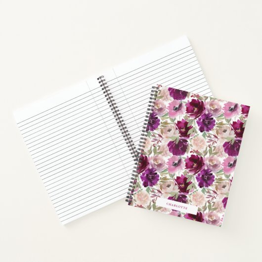 Roze Magenta Waterverf Bloemen Spiral Notitieboek (Binnen)