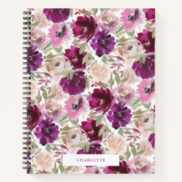 Roze Magenta Waterverf Bloemen Spiral Notitieboek