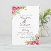 roze magenta Waterverf Floral Wedding Kaart (Staand voorkant)
