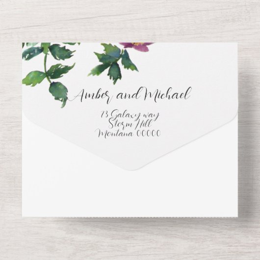  roze magenta waterverf rozen all in one uitnodiging (Achterkant)