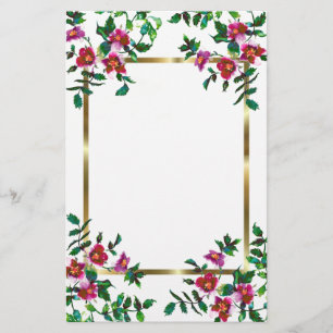  roze magenta waterverf rozen briefpapier