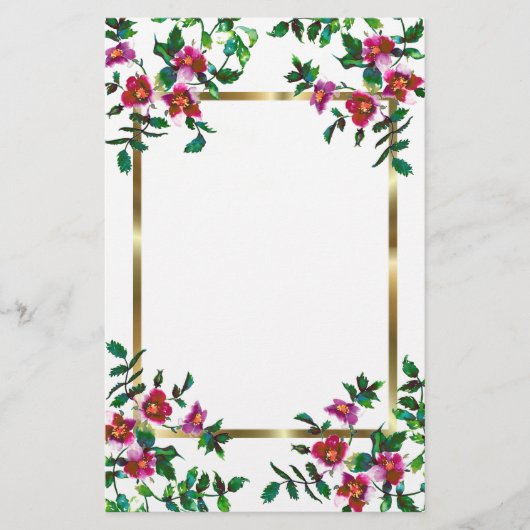  roze magenta waterverf rozen briefpapier (Voorkant)