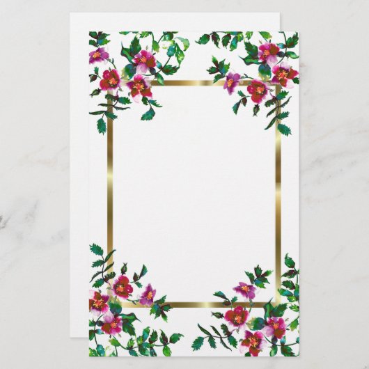 roze magenta waterverf rozen briefpapier (Voorkant / Achterkant)