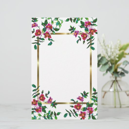  roze magenta waterverf rozen briefpapier (Staand voorkant)