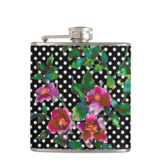 roze magenta waterverf rozen heupfles (Voorkant)