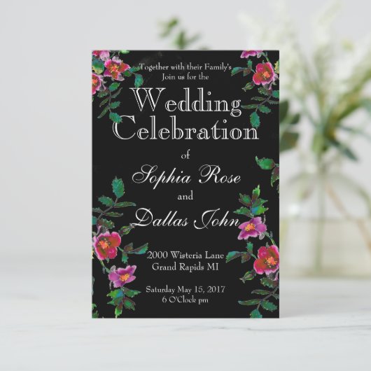  roze magenta waterverf rozen kaart (Staand voorkant)