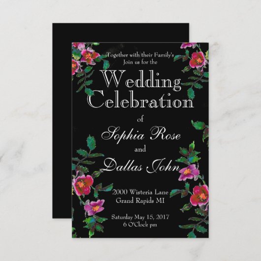  roze magenta waterverf rozen kaart (Voorkant / Achterkant)