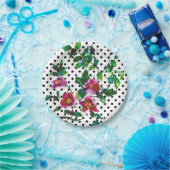 Roze magenta waterverf rozen retro polka stippen papieren bordje (Feest)