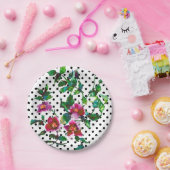 Roze magenta waterverf rozen retro polka stippen papieren bordje (Feest)