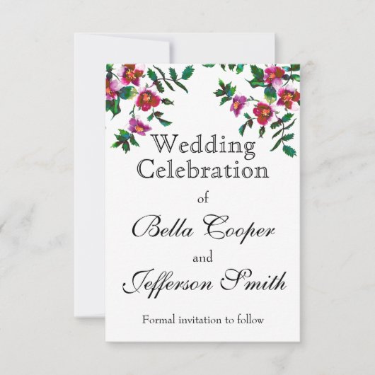  roze magenta waterverf rozen save the date (Voorkant)