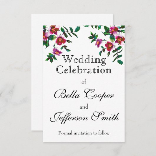  roze magenta waterverf rozen save the date (Voorkant / Achterkant)