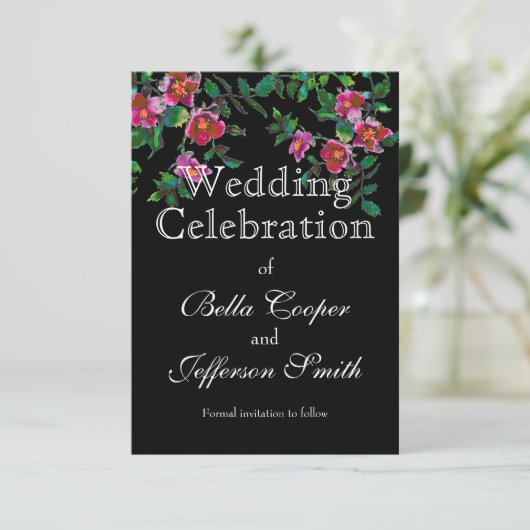 roze magenta waterverf rozen save the date (Staand voorkant)