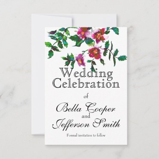  roze magenta waterverf rozen sparen de da save the date (Voorkant)