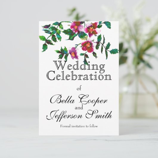  roze magenta waterverf rozen sparen de da save the date (Staand voorkant)