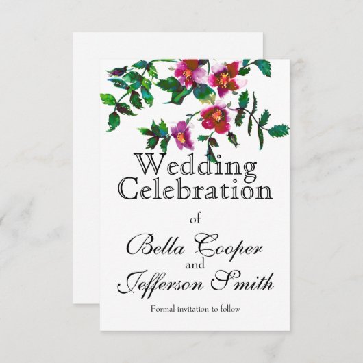  roze magenta waterverf rozen sparen de da save the date (Voorkant / Achterkant)