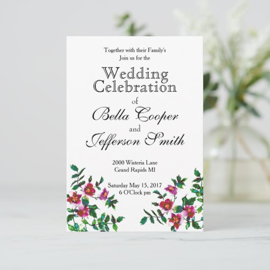 Roze magenta waterverf rozen uit het verleden  kaart (Staand voorkant)