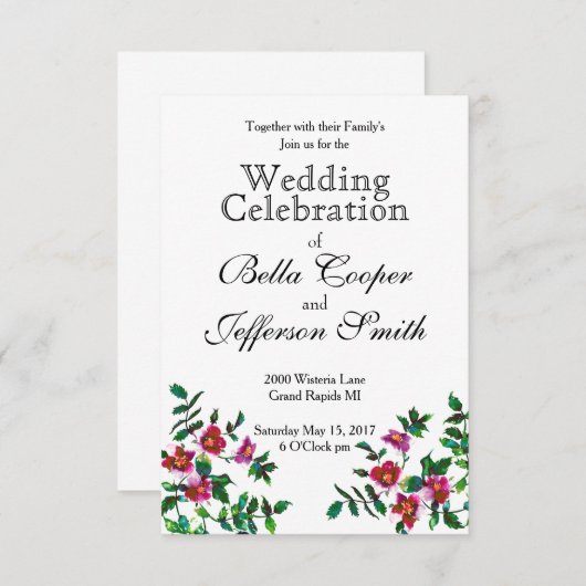 Roze magenta waterverf rozen uit het verleden  kaart (Voorkant / Achterkant)