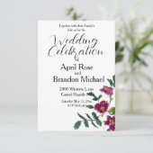  roze magenta waterverf rozen uitnodiging (Staand voorkant)