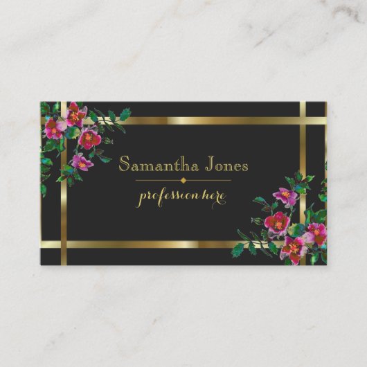  roze magenta waterverf rozen visitekaartje (Voorkant)