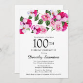  Roze Magenta White Floral 100th Birthday Kaart (Voorkant / Achterkant)