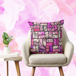 Roze magenta zwart Roos Glas in lood Kussen