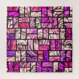 Roze magenta zwart Roos Glas in lood Legpuzzel