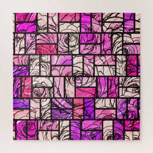 Roze magenta zwart Roos Glas in lood Legpuzzel (Verticaal)