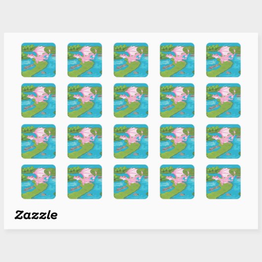 Roze Magic Dragon Fantasy Square Sticker (Vel)