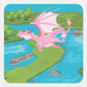 Roze Magic Dragon Fantasy Square Sticker (Voorkant)