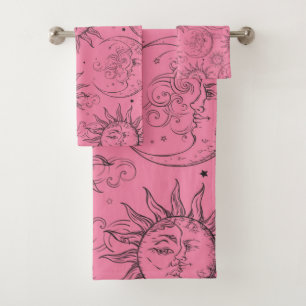 Roze Magie Vintage Hemels Zon Maan Sterren Bad Handdoek