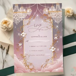 Roze Magisch Gouden Accent Huwelijk RSVP Kaartje