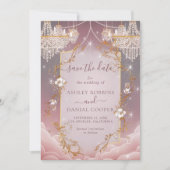 Roze Magisch Gouden Accent Save The Date Kaart (Voorkant)